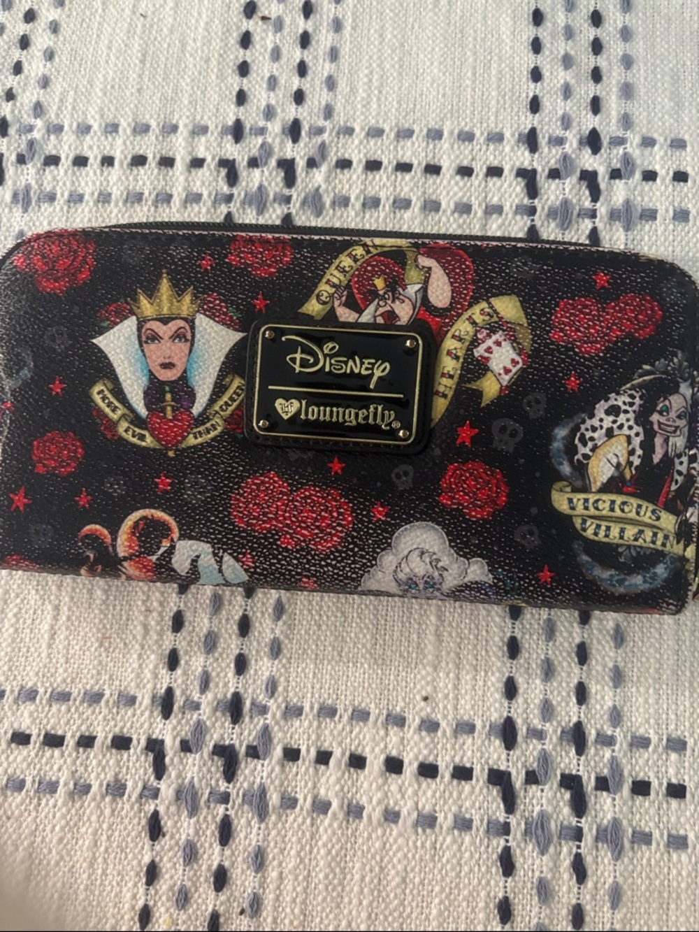 Loungefly Disney Villains Zip Around Wallet in Black with Red Accents
